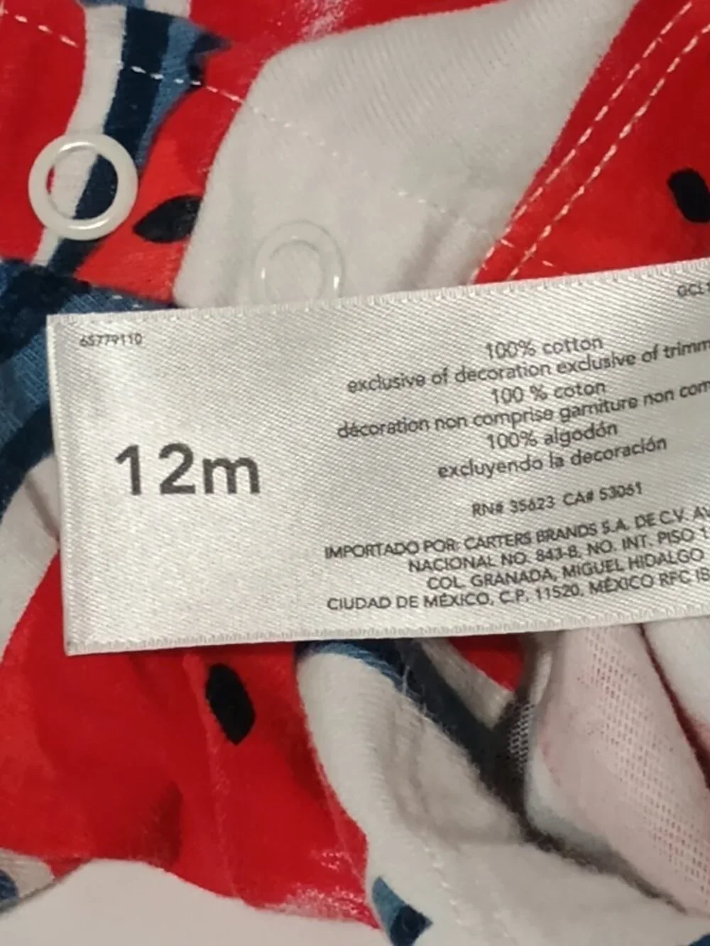 Carter’s Baby Girl 12M Watermelon Romper Red White Blue Cotton Summer One Piece